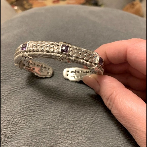 Judith Ripka hinged cuff sterling silver 925 bracelet with amethysts. Size Large - Picture 7 of 9